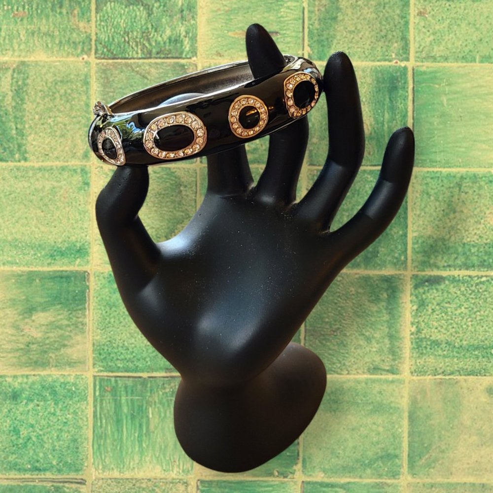 Lia Sophia Black Enameled Rhinestone Clamper Bangle